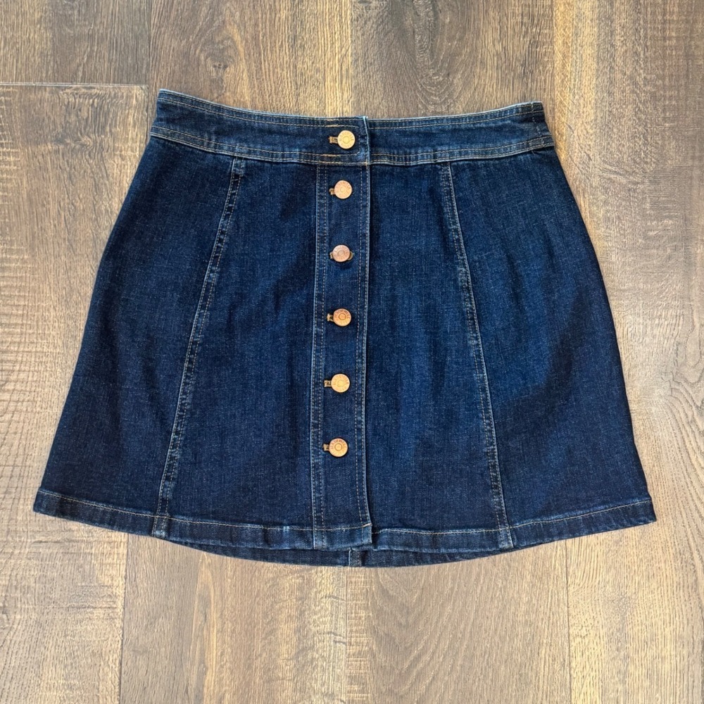 Madewell Denim Mini Skirt Button Front A-Line Dark Wash Casual Size‎ 4